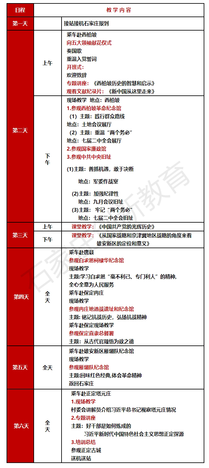 西柏坡党性教育6天方案